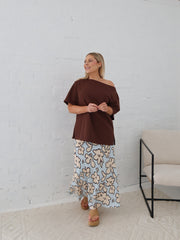 Myra Off Shoulder Tee- Chocolate