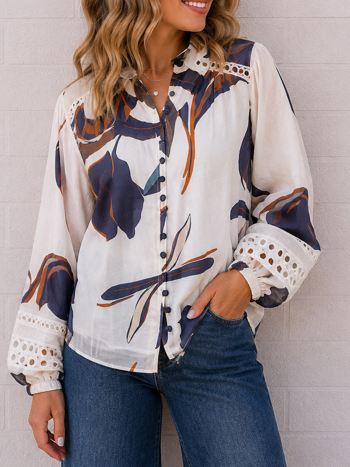 Bloom Shirt- Blue/Tan/White