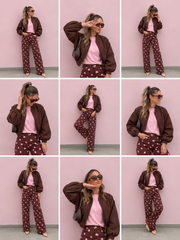 Polka Dot Barrel Jeans- Chocolate/Pink