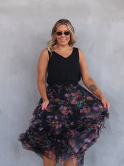 Georgette Skirt - Black Floral