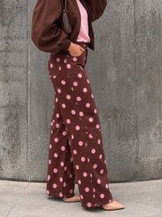 Polka Dot Barrel Jeans- Chocolate/Pink