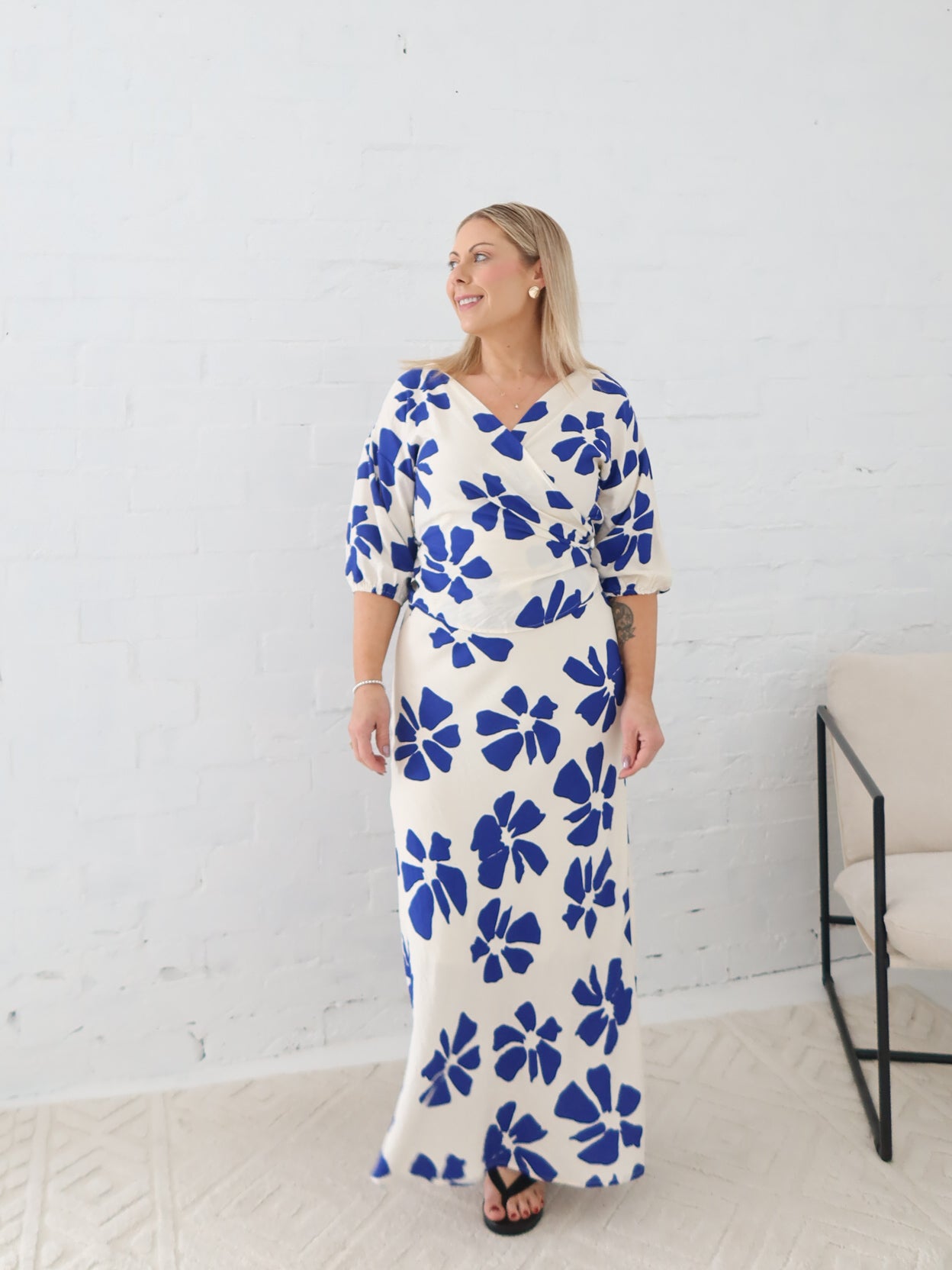 Lucy Wrap Top- Blue/Vanilla