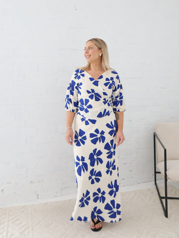 Lucy Wrap Top- Blue/Vanilla