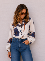 Bloom Shirt- Blue/Tan/White