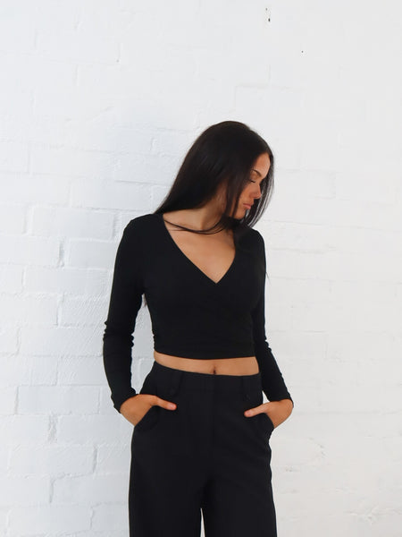 Aisha Wrap Top- Black