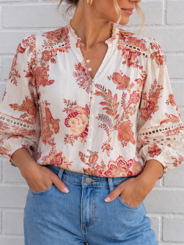 Eden Shirt- Peach Floral