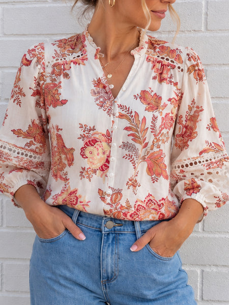 Eden Shirt- Peach Floral
