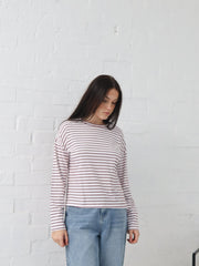 Taylah Long Sleeve Tee- Burgundy and White
