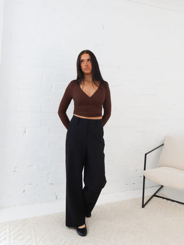 Aisha Wrap Top- Chocolate