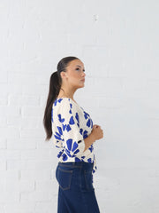 Lucy Wrap Top- Blue/Vanilla