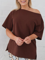 Myra Off Shoulder Tee- Chocolate