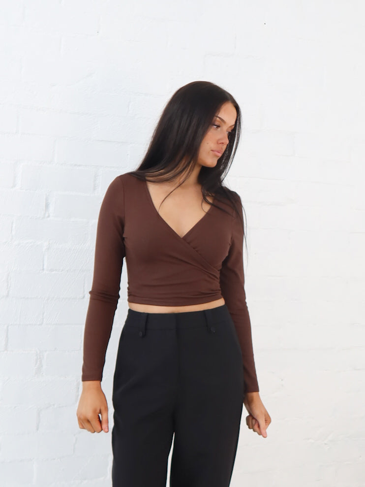 Aisha Wrap Top- Chocolate