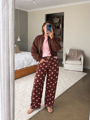 Polka Dot Barrel Jeans- Chocolate/Pink