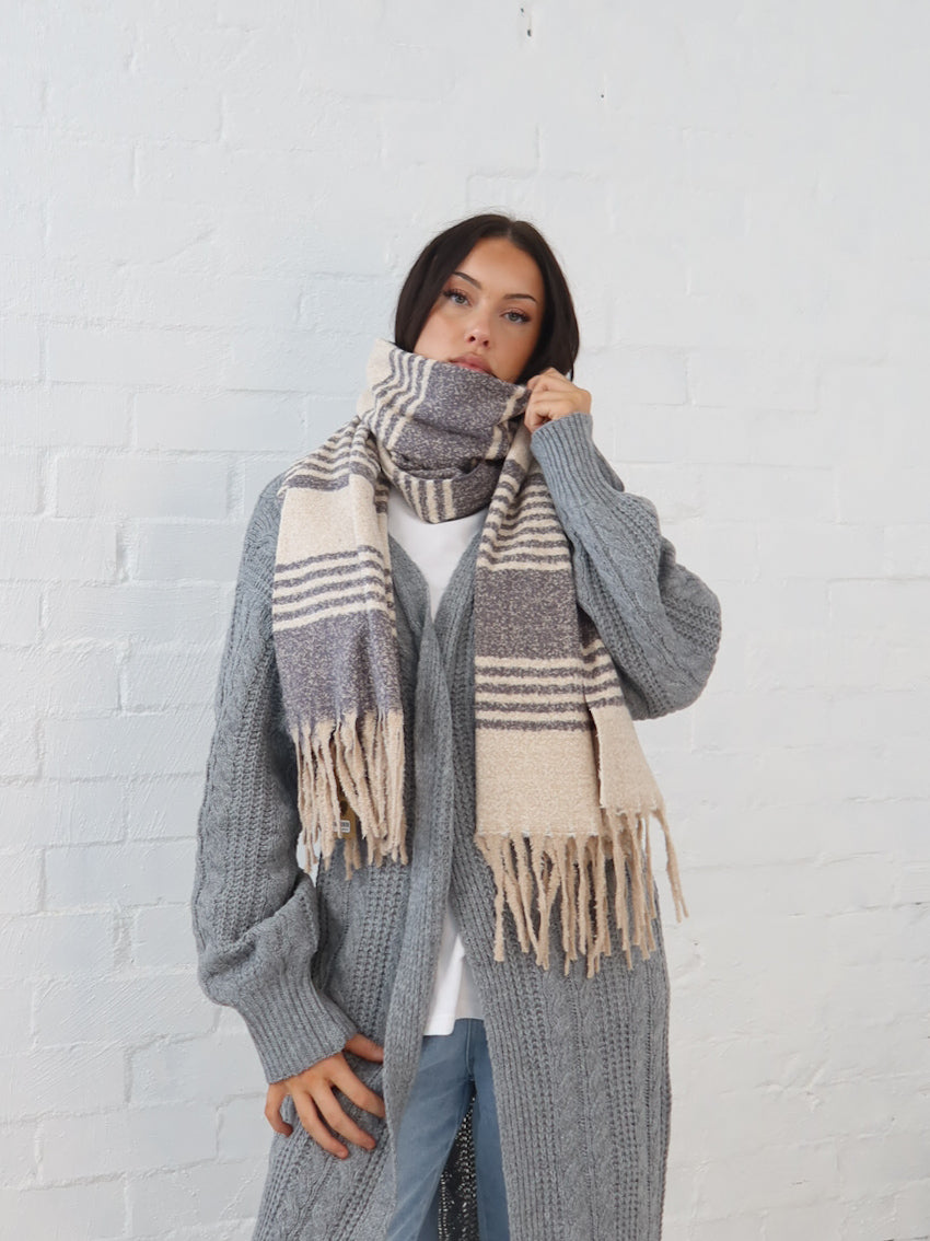 Olivia Scarf- Grey Stripe