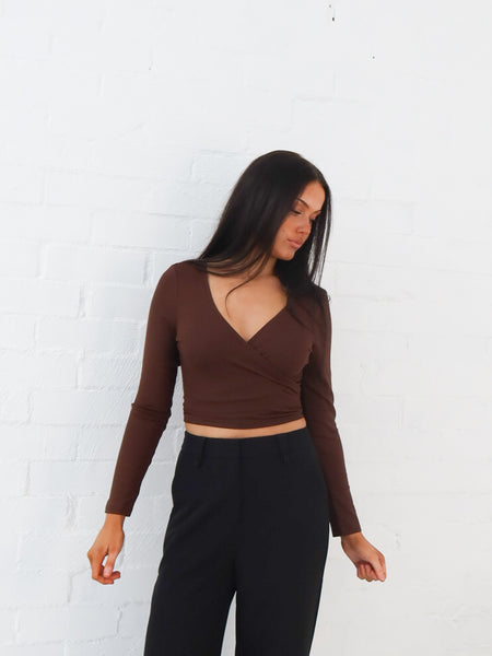 Aisha Wrap Top- Chocolate