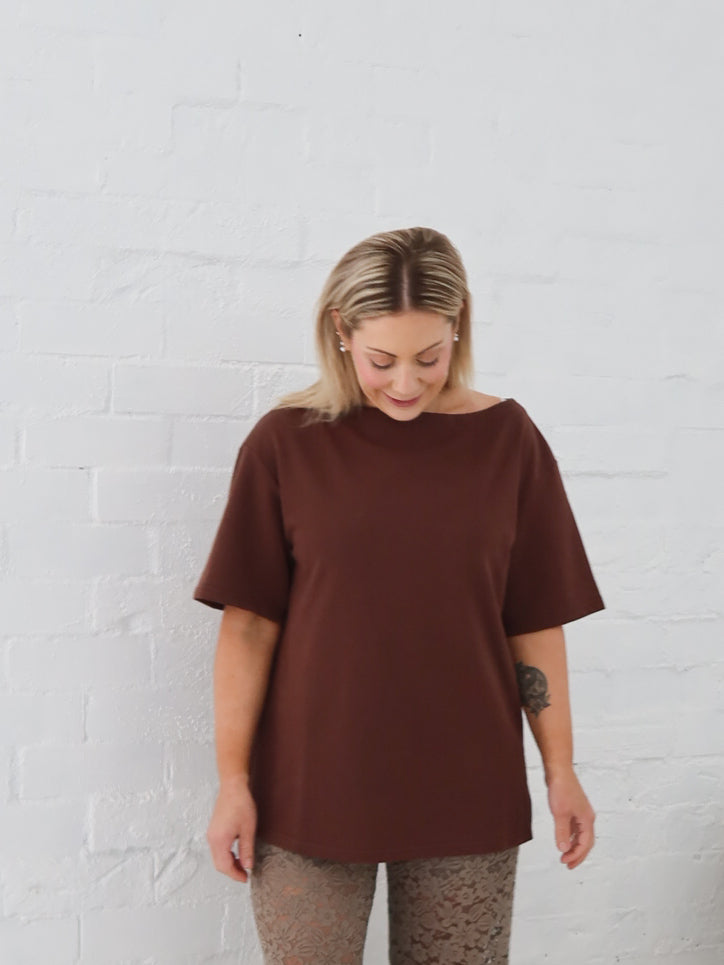 Myra Off Shoulder Tee- Chocolate