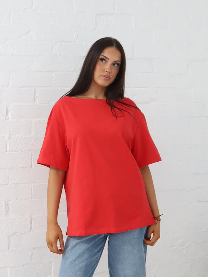 Myra Off Shoulder Tee- Red