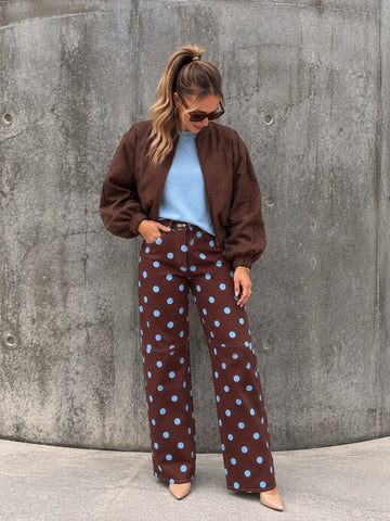 Polka Dot Barrel Jeans- Chocolate/Blue