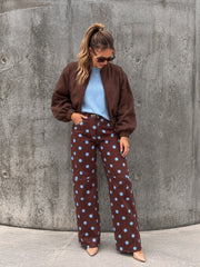 Polka Dot Barrel Jeans- Chocolate/Blue