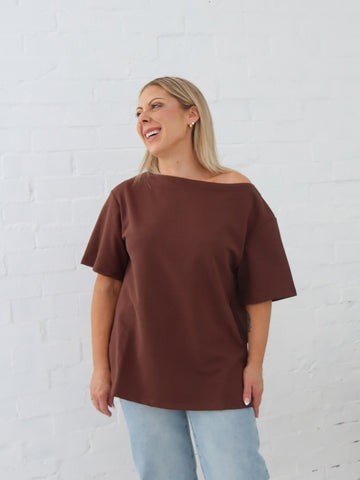 Myra Off Shoulder Tee- Chocolate