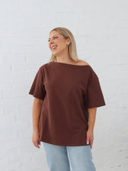 Myra Off Shoulder Tee- Chocolate