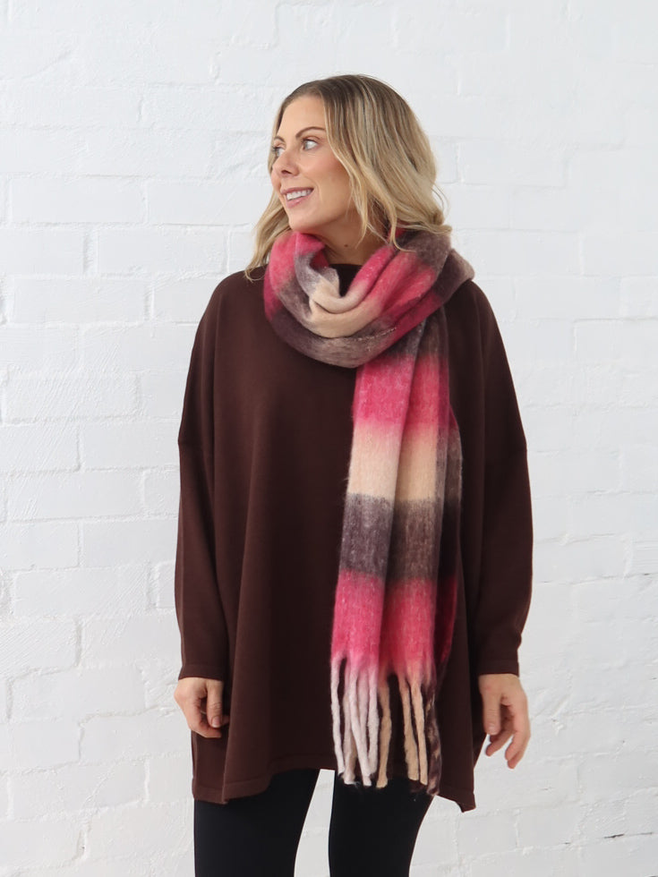 Neve Scarf - Chocolate/Pink Stripe