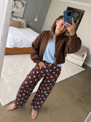 Polka Dot Barrel Jeans- Chocolate/Blue
