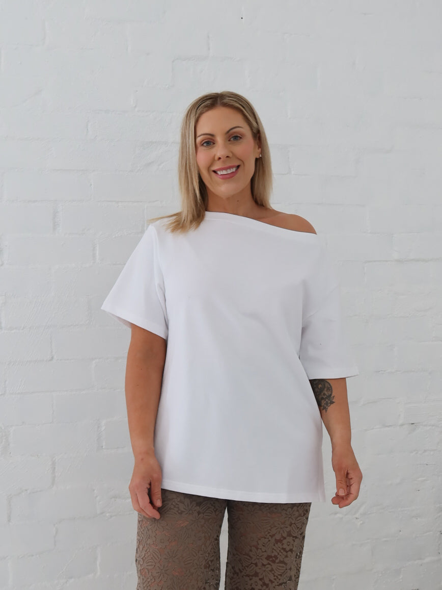 Myra Off Shoulder Tee- White