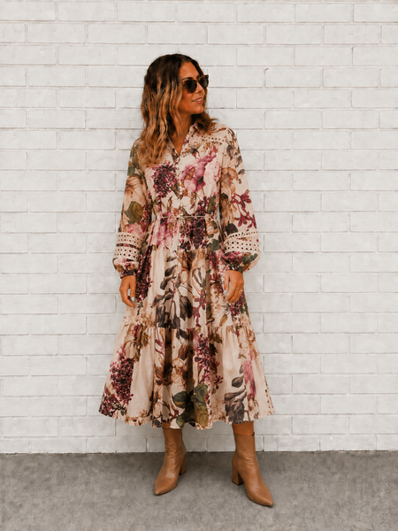 Bloom Dress- Beige Floral