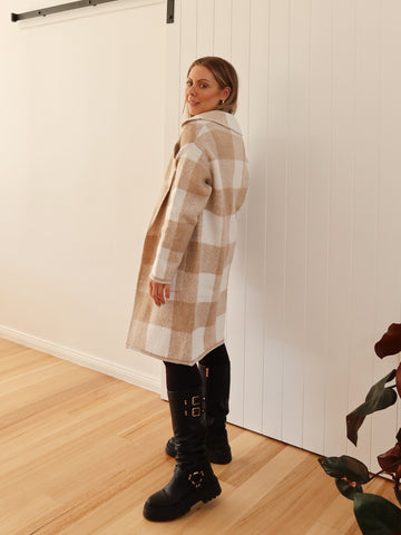 Jimmy Check Cardigan - Beige