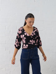 Lucy Wrap Top- Pink/Black