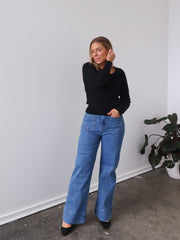 Selma Long Sleeve Knit Top - Black