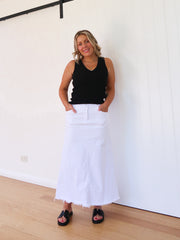 Asher Denim Skirt - White