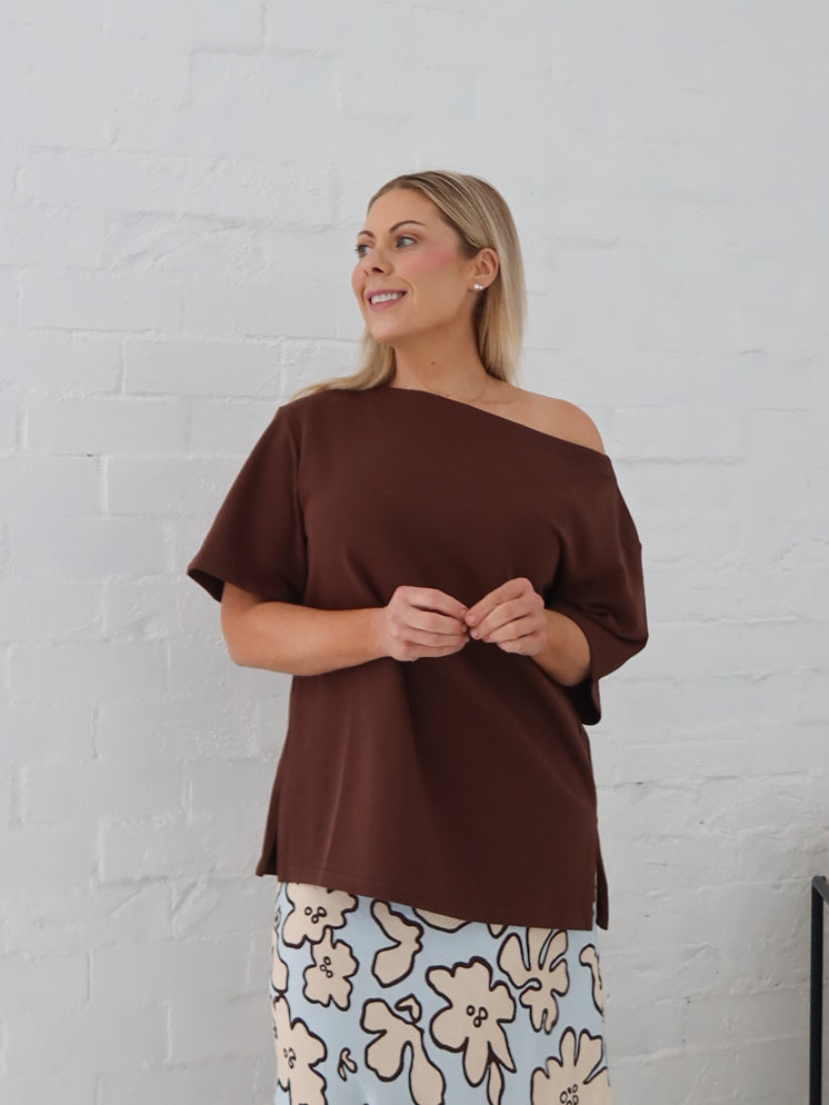 Myra Off Shoulder Tee- Chocolate