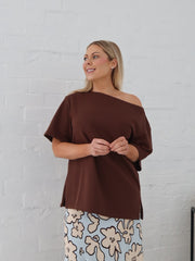 Myra Off Shoulder Tee- Chocolate