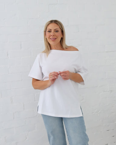 Myra Off Shoulder Tee- White