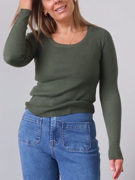 Selma Long Sleeve Knit Top - Moss Green
