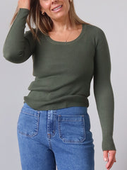 Selma Long Sleeve Knit Top - Moss Green