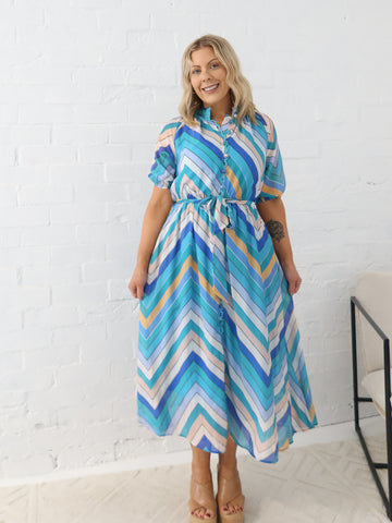 Alaia Dress- Multi Blue