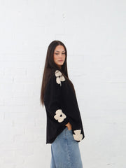 Avery Knit - Black Flower