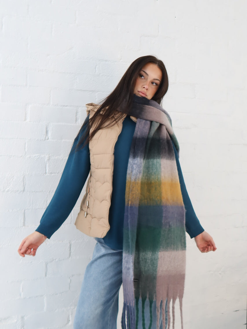 Neve Scarf - Green/Grey/Blue