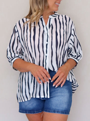 Mimi Blouse - Navy Wave