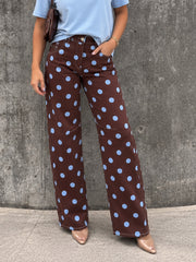 Polka Dot Barrel Jeans- Chocolate/Blue