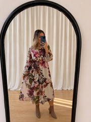 Bloom Dress- Beige Floral