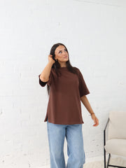 Myra Off Shoulder Tee- Chocolate