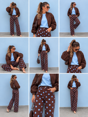 Polka Dot Barrel Jeans- Chocolate/Blue
