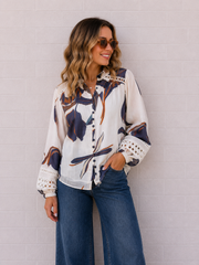 Bloom Shirt- Blue/Tan/White