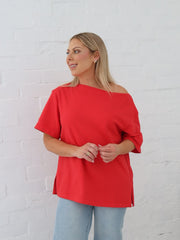 Myra Off Shoulder Tee- Red