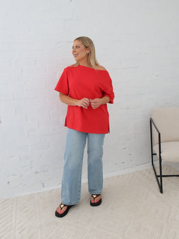 Myra Off Shoulder Tee- Red