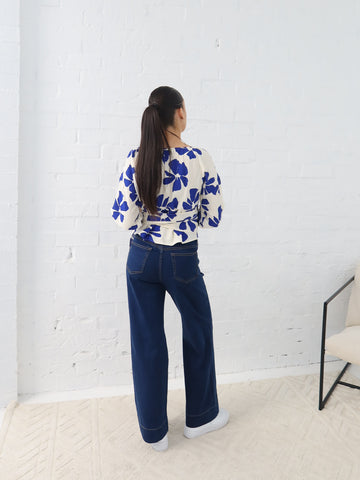 Lucy Wrap Top- Blue/Vanilla